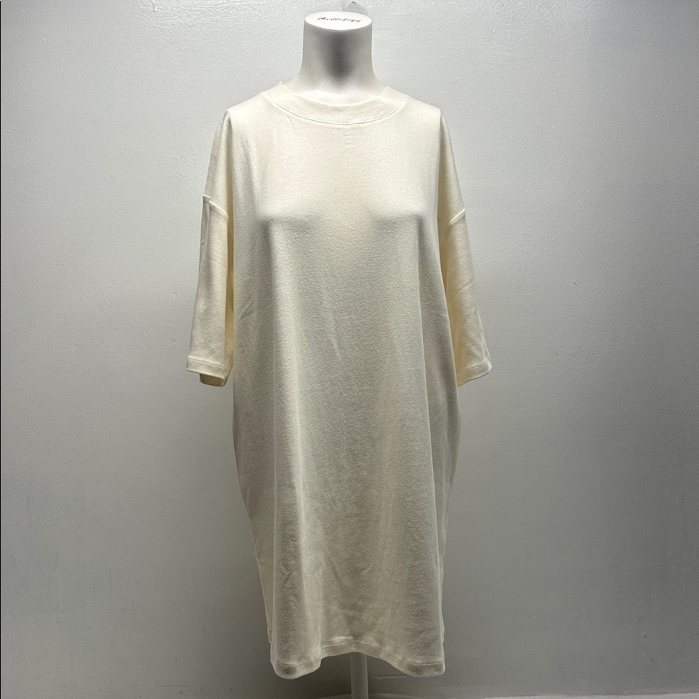 Lamarque Blouse Shirt Top 3/4 Sleeve Cotton Knit Ribbed Neck Cream Nwt New Large